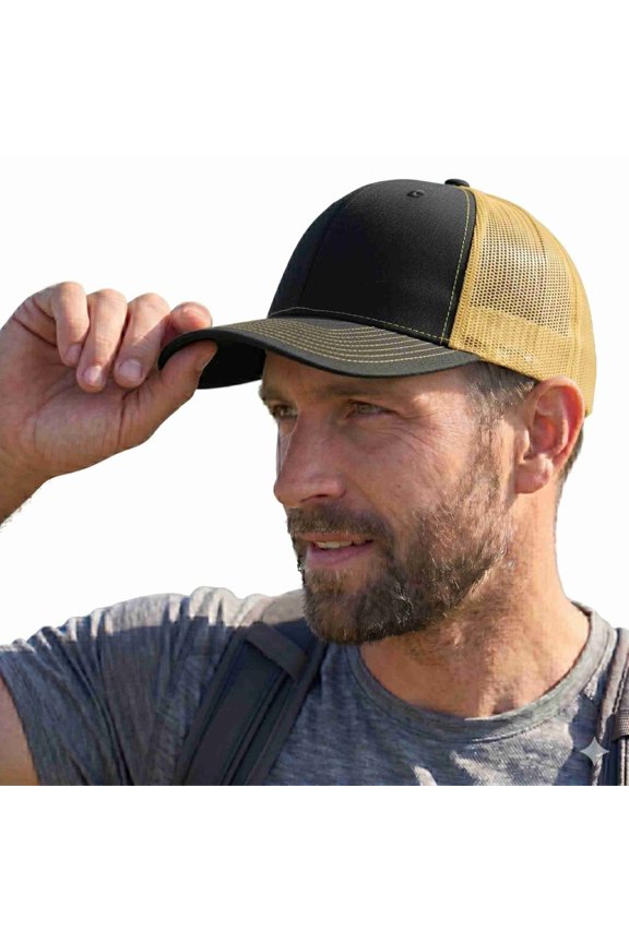 Adjustable Snapback Trucker Mesh Cap, Black / Vegas Gold