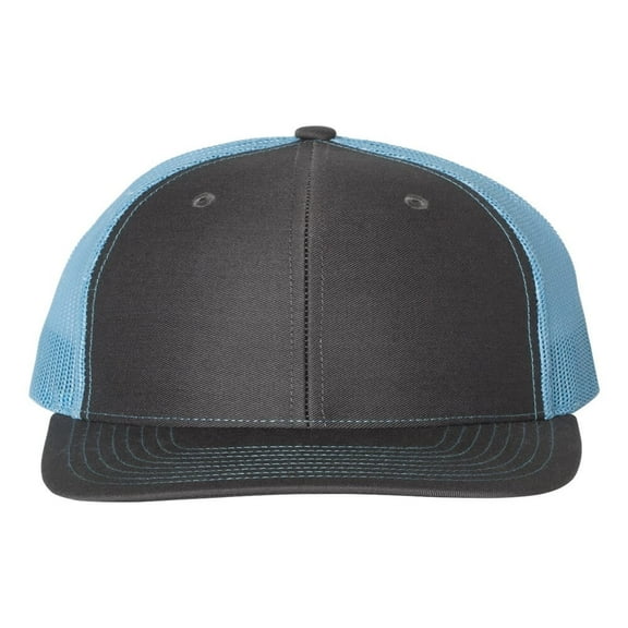 Richardson - Adjustable Snapback Trucker Mesh Cap, Charcoal / Columbia Blue