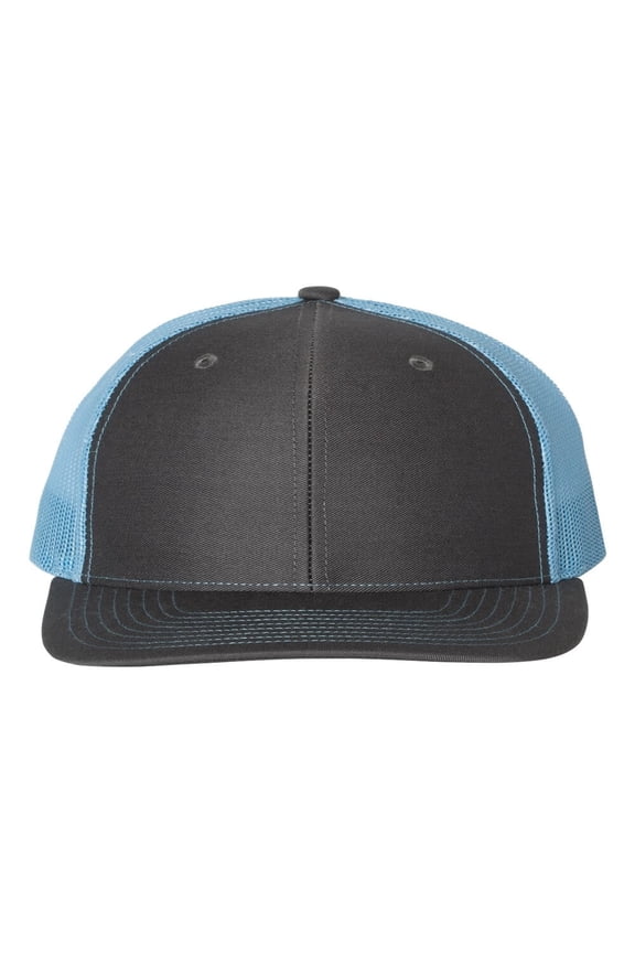- Adjustable Snapback Trucker Mesh Cap, Charcoal / Columbia Blue