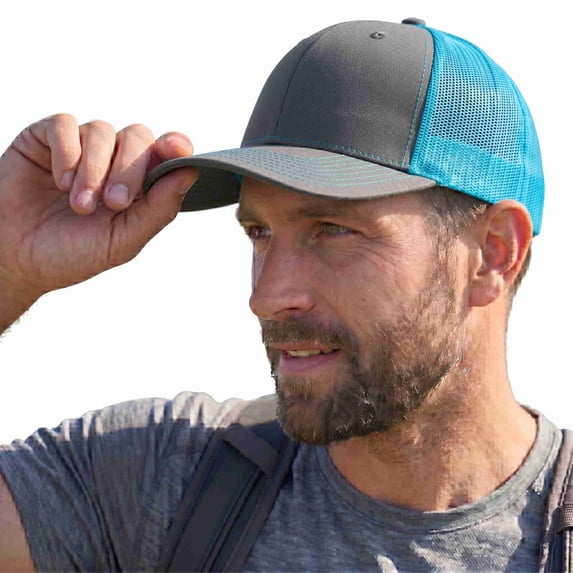 COUVER Adjustable Snapback Trucker Mesh Cap, Charcoal / Neo Blue