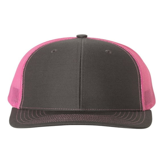 Richardson - Adjustable Snapback Trucker Mesh Cap, Charcoal / Neon Pink