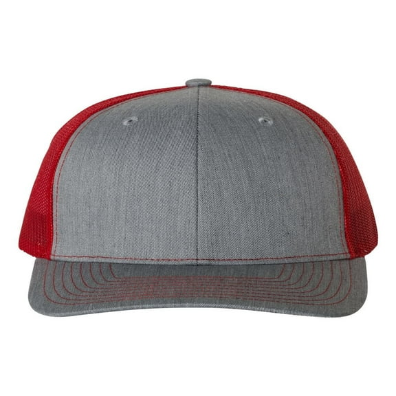 Richardson - Adjustable Snapback Trucker Mesh Cap, HeartherGrey / Red