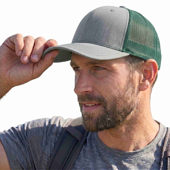 COUVER Adjustable Snapback Trucker Mesh Cap, Heather Grey / Dark Green