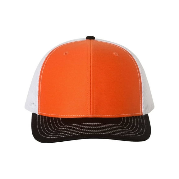 Richardson - Adjustable Snapback Trucker Mesh Cap, Orange / White / Black