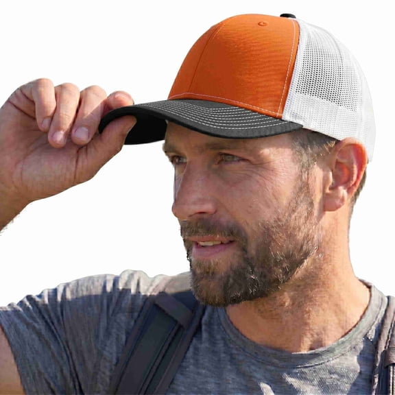 COUVER Adjustable Snapback Trucker Mesh Cap, Orange / White / Black