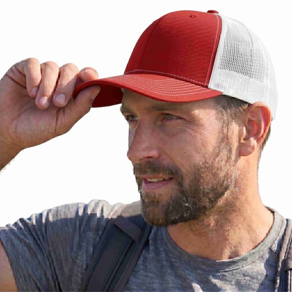 COUVER Adjustable Snapback Trucker Mesh Cap, Red / White