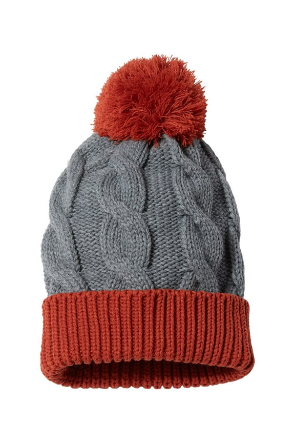 - Chunk Twist Cuffed Beanie - 141R - Heather Grey/ Rust - Size: One Size