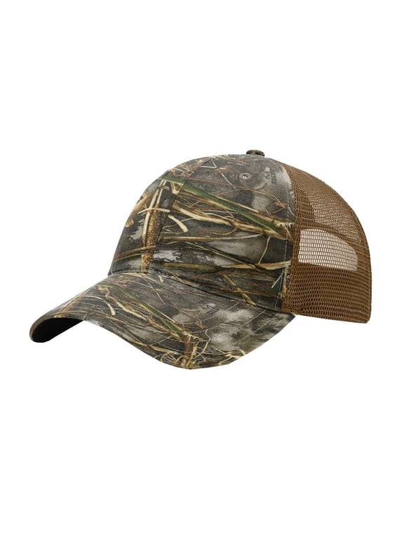 Garment Washed Printed Trucker Cap, Realtree Max 7 & Buck - Adjustable