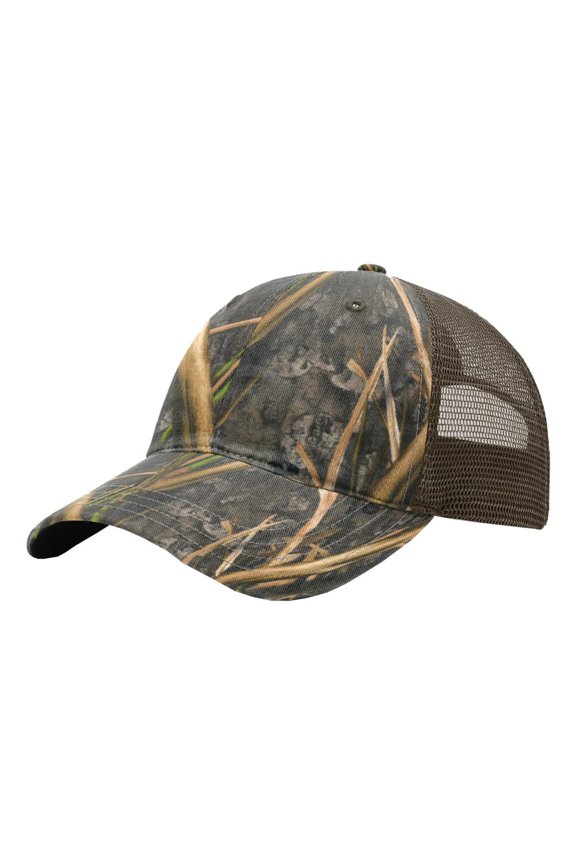 Washed Printed Trucker Cap, Adjustable, Shadow_Grass_Habitat-Brown
