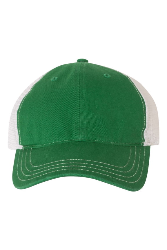 - Garment-Washed Trucker Cap - 111 - Kelly/ White - Size: Adjustable