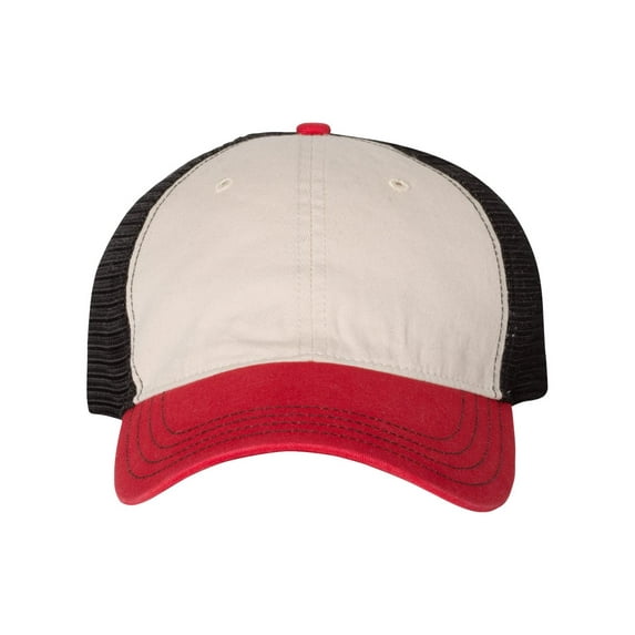 Richardson Garment-Washed Trucker Cap 111 Stone/ Black/ Red Adjustable