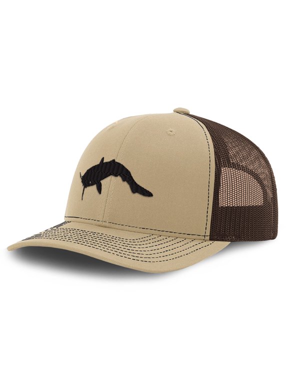 Richardson Mesh Cap Hat Embroidered Catfish B Embroidery Trucker Hats for Men & Women Khaki Coffee Design Only