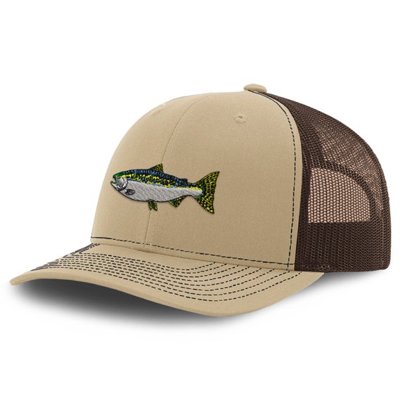 Richardson Mesh Cap Hat Embroidered Fish Steelhead Embroidery Trucker Hats for Men & Women Khaki Coffee Design Only
