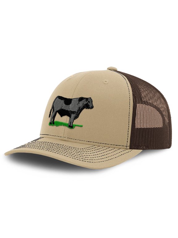 Richardson Mesh Cap Hat Embroidered Western Farm Animal Cow Cattle Angus Bull Trucker Hats for Men & Women Khaki Coffee Design Only