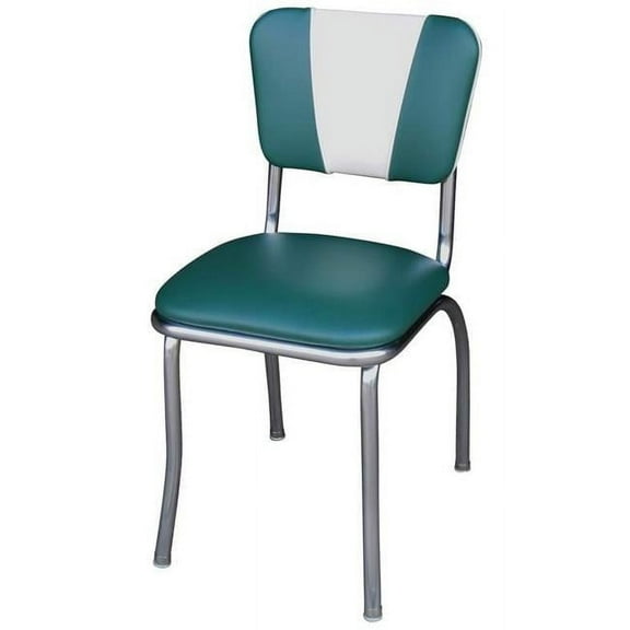 Richardson Seating Corp 4120GRN 4120 V-Back Diner Chair -Green-White- with 1 in. Pulled Seat -  Chrome - Green & White