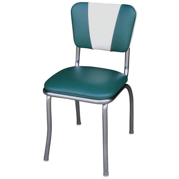 Richardson Seating Corp 4120GRN 4120 V-Back Diner Chair -Green-White- with 1 in. Pulled Seat - Chrome - Green & White