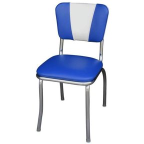 Richardson Seating Corp 4120RBL 4120 V -Back Diner Chair -Royal Blue-White- with 1 in. Pulled Seat - Chrome