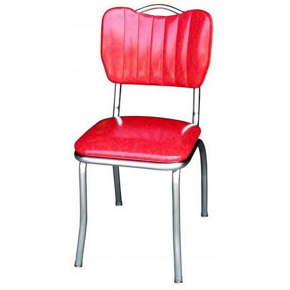 Richardson Seating Corp 4160CIR 4160 Handle Back Diner Chair -Cracked Ice Red- with Single Tone Channel Back and 1 in. Pulled Seat  - Chrome