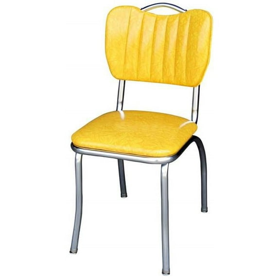 Richardson Seating Corp 4160CIY 4160 Handle Back Diner Chair -Cracked Ice Yellow-  with Single Tone Channel Back and 1 in. Pulled Seat  - Chrome