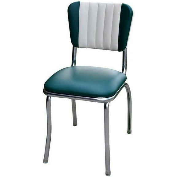 Richardson Seating Corp  4190 Dual Tone Channel Back Diner Chair -Green- with 1 in. Pulled Seat  - Chrome