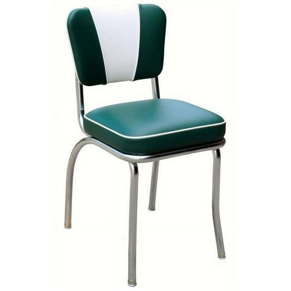 Richardson Seating Corp 4220GRN 4220 V -Back Diner Chair -Green-White- with 2 in. Box Seat  - Chrome
