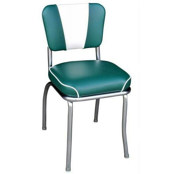Richardson Seating Corp 4220GRNWF 4220 V -Back Diner Chair -Green-White- with 2 in. Waterfall Seat  - Chrome