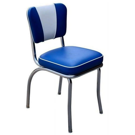 Richardson Seating Corp 4220RBL 4220 V -Back Diner Chair -Royal Blue-White- with 2 inch Box Seat  - Chrome