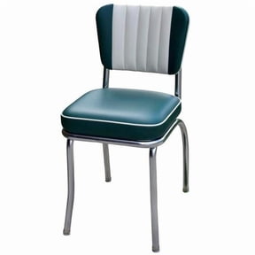 Richardson Seating Corp 4290GRN 4290 Dual Tone Channel Back Diner Chair -Green- with 2 in. Box Seat - Chrome