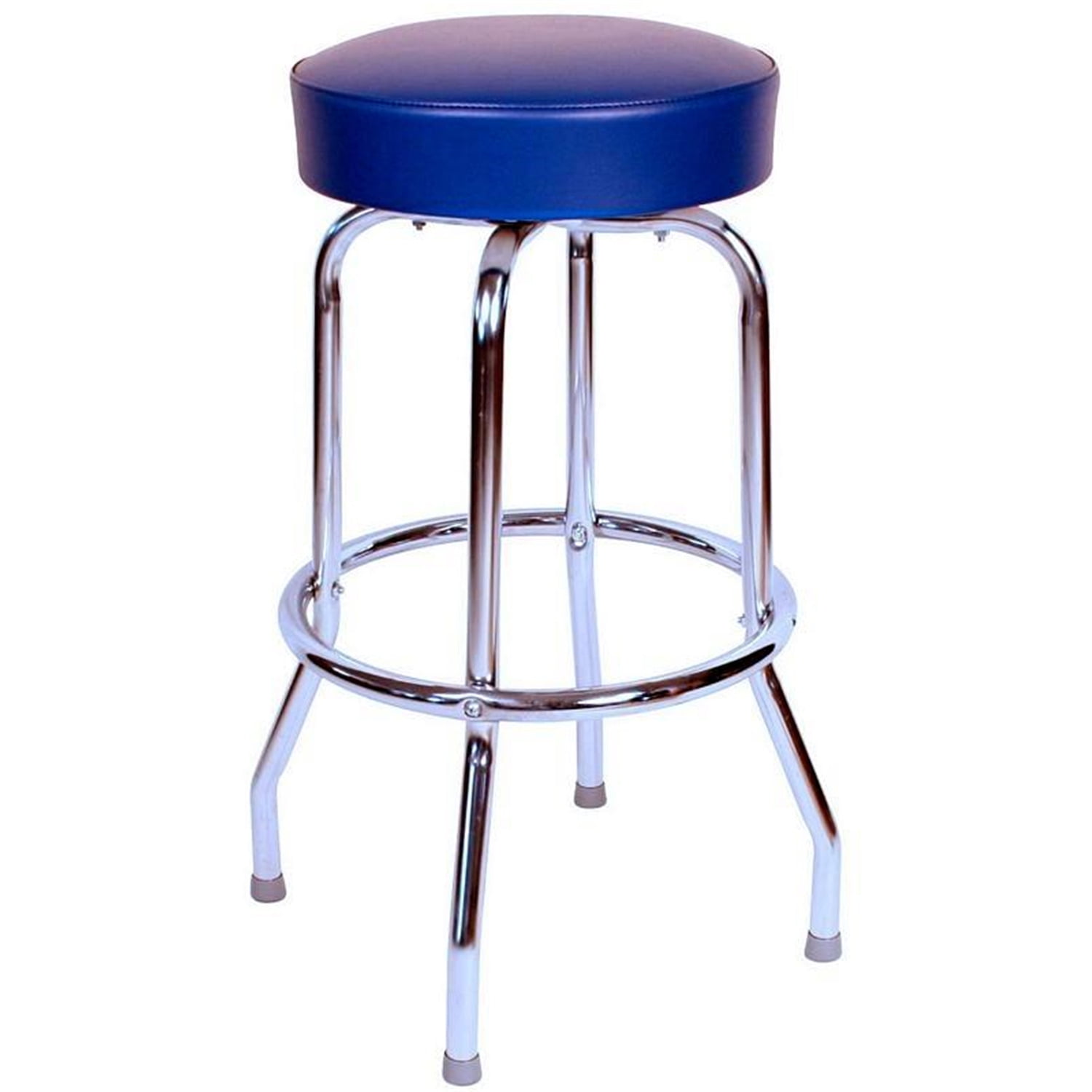 24" Chrome-Blue Retro Swivel Backless Barstool with Steel Frame