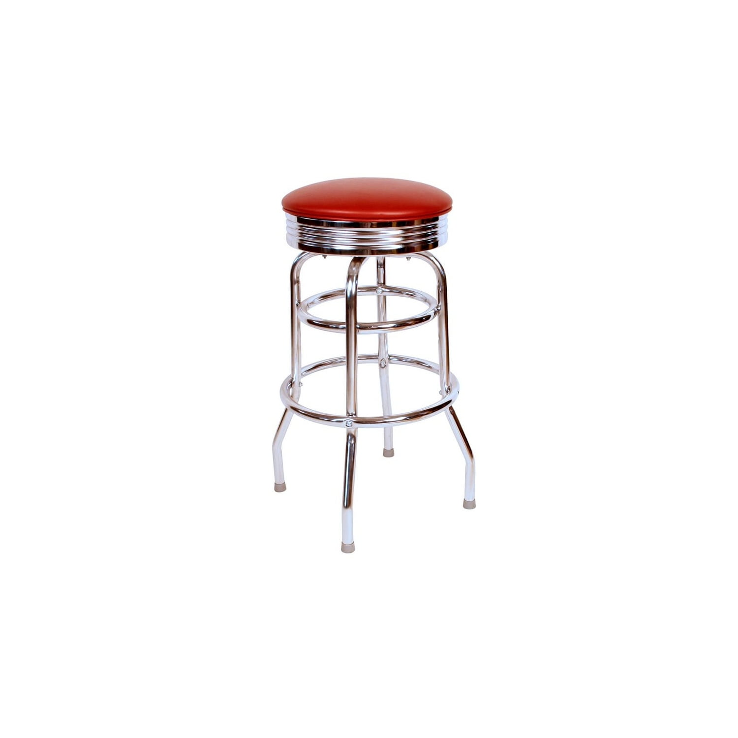 Vintage Chrome Swivel 30'' Bar Stool in Wine Faux Leather