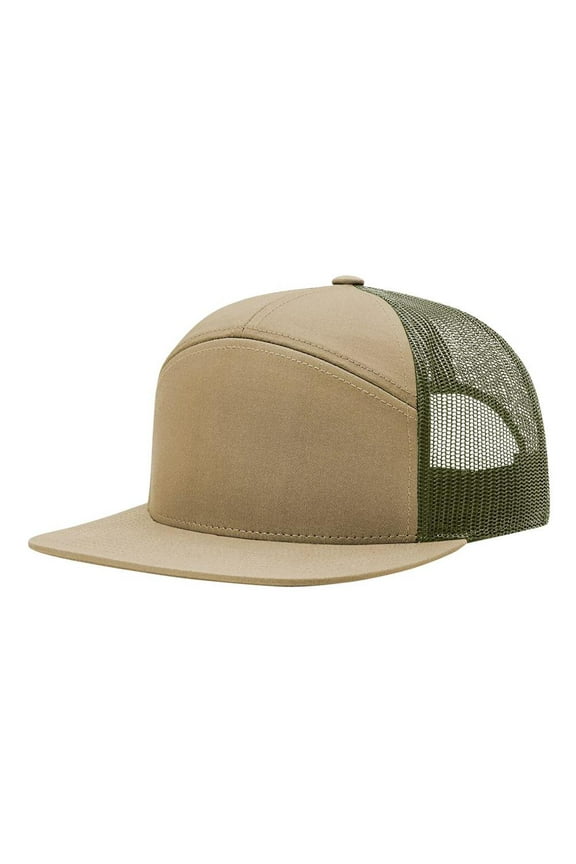 - Seven-Panel Trucker Cap - 168 - Pale Khaki/ Loden Green