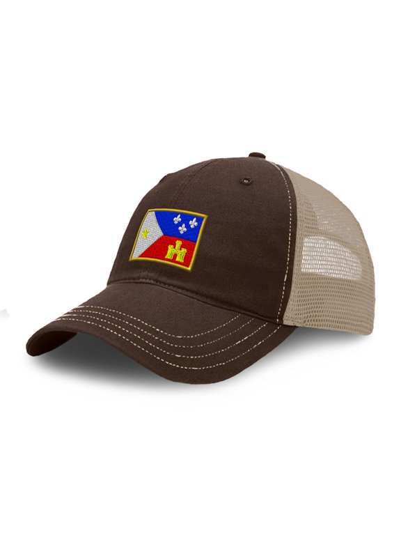 Richardson Soft Mesh Cap Hat Embroidered Acadiana Flag Embroidery Trucker Hats for Men & Women Cotton Brown Khaki Design Only