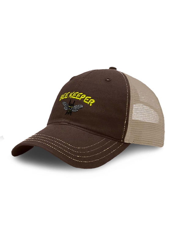 Richardson Soft Mesh Cap Hat Embroidered Bee Keeper Honey Farmer Bees Embroidery Trucker Hats for Men & Women Cotton Brown Khaki Design Only
