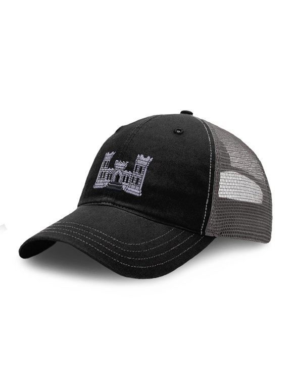 Richardson Soft Mesh Cap Hat Embroidered Corps of Engineers Embroidery Trucker Hats for Men & Women Cotton Black Charcoal Design Only