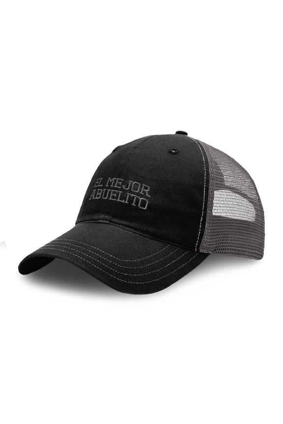 Richardson Soft Mesh Cap Hat Embroidered El Mejor Abuelito Grandpa Grandfather Trucker Hats for Men & Women Cotton Black Charcoal Design Only