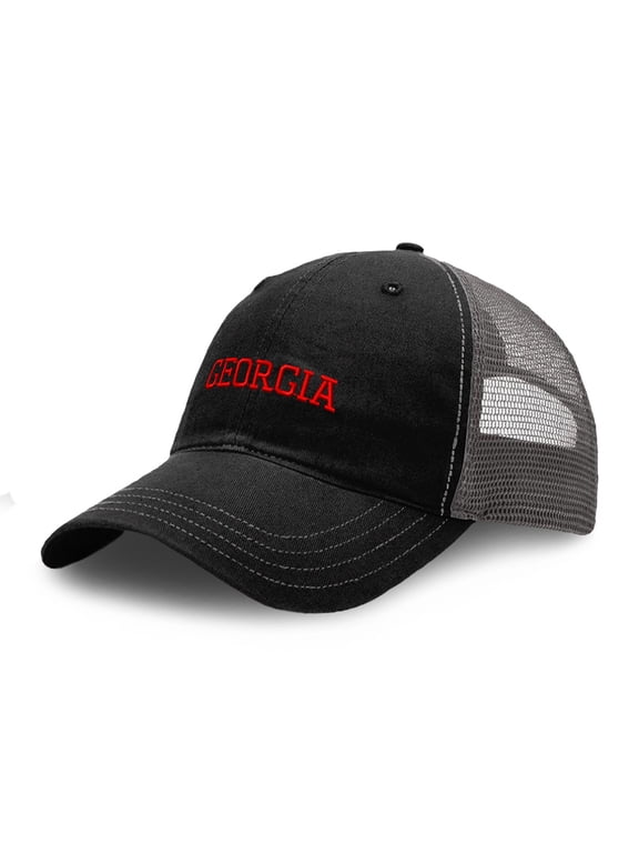 Richardson Soft Mesh Cap Hat Embroidered Georgia State America Usa D Trucker Hats for Men & Women Cotton Black Charcoal Design Only