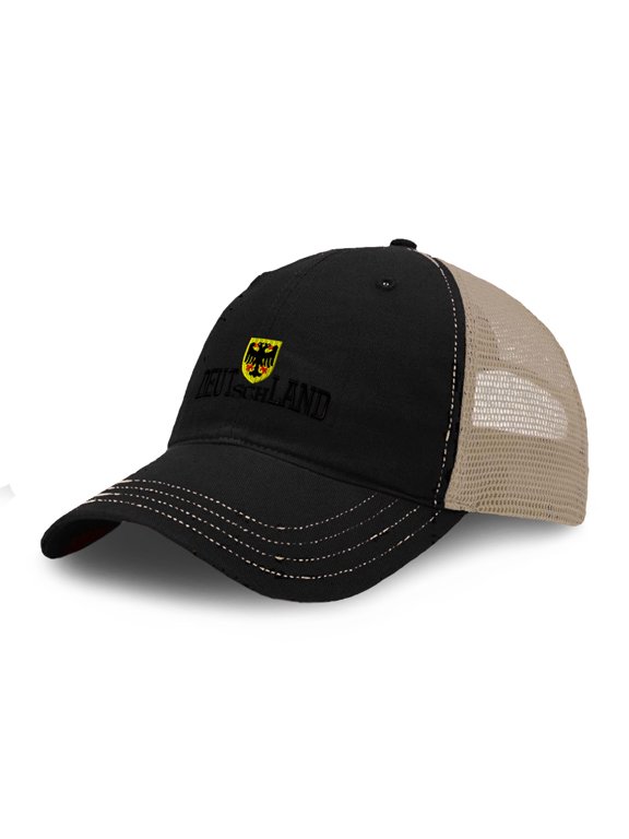 Richardson Soft Mesh Cap Hat Embroidered Germany Eagle Deutschland Embroidery Trucker Hats for Men & Women Cotton Black Tan Design Only