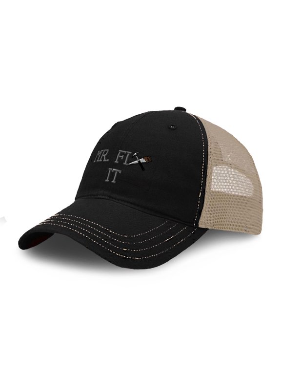 Richardson Soft Mesh Cap Hat Embroidered Handyman Mr. Fix It D Embroidery Trucker Hats for Men & Women Cotton Black Tan Design Only