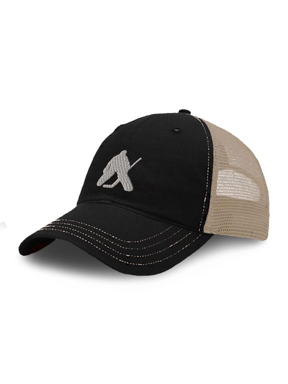 Richardson Soft Mesh Cap Hat Embroidered Hockey Goalie B Embroidery Trucker Hats for Men & Women Cotton Black Tan Design Only
