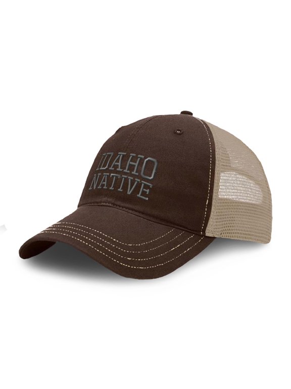 Richardson Soft Mesh Cap Hat Embroidered Idaho Native State America Usa Embroidery Trucker Hats for Men & Women Cotton Brown Khaki Design Only