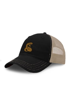 Richardson Soft Mesh Cap Hat Embroidered Rattler Snake Silhouette B Embroidery Trucker Hats for Men & Women Cotton Black Tan Design Only
