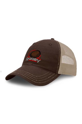 Richardson Soft Mesh Cap Hat Embroidered Rugby Embroidery Trucker Hats for Men & Women Cotton Brown Khaki Design Only