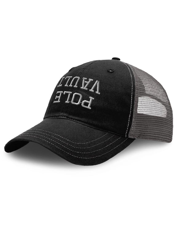 Richardson Soft Mesh Cap Hat Embroidered Upside down Pole Vault A Embroidery Trucker Hats for Men & Women Cotton Black Charcoal Design Only