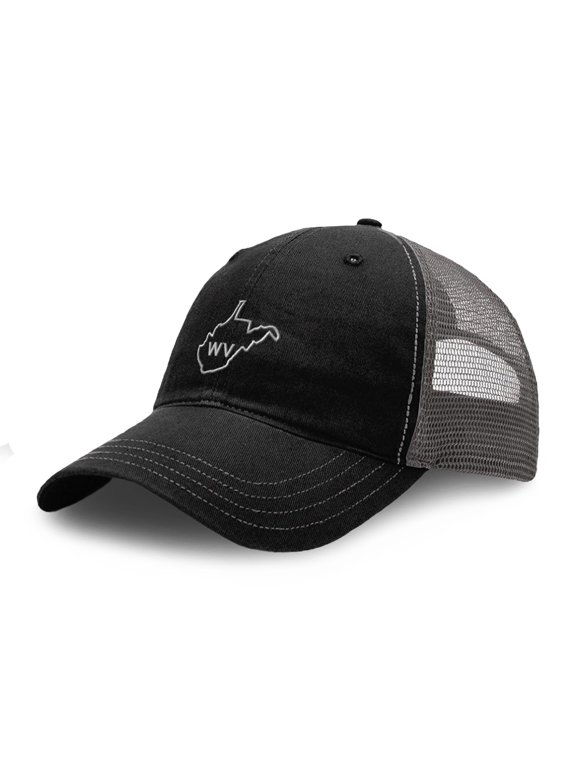 Richardson Soft Mesh Cap Hat Embroidered West Virginia State Map Wv Embroidery Trucker Hats for Men & Women Cotton Black Charcoal Design Only