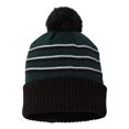 thumbnail image 1 of Richardson - Stripe Pom Cuffed Beanie - 134 - Dark Green/ Black/ White, 1 of 3