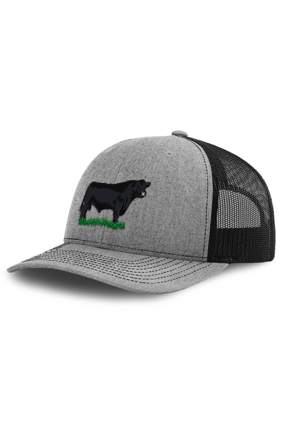 Richardson Trucker Hat Angus Bull Embroidery Animal Name Polyester Baseball Mesh Cap Snaps - Heather Gray/Black, Design Only