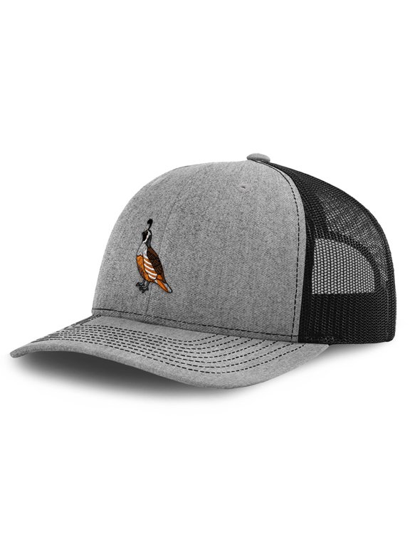 Richardson Trucker Hat Animal Bird Wildlife Valley Quail Polyester Baseball Cap Snapback Heather Grey Black Design Only