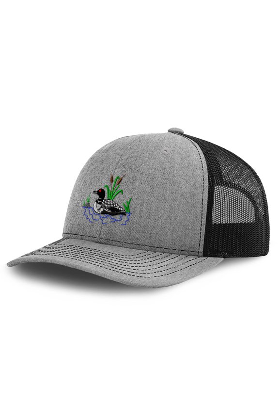 Richardson Trucker Hat Animal Wildlife Bird Loon Polyester Baseball Cap Snapback Heather Grey Black Design Only