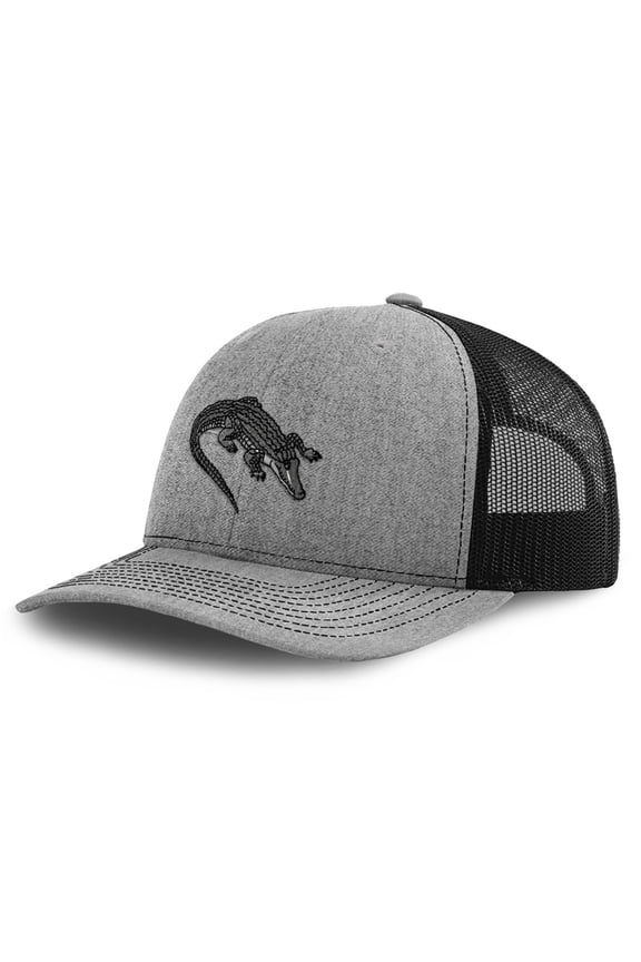 Richardson Trucker Hat Gator Florida Swamp Embroidery Polyester Baseball Cap Snapback Heather Grey Black Design Only