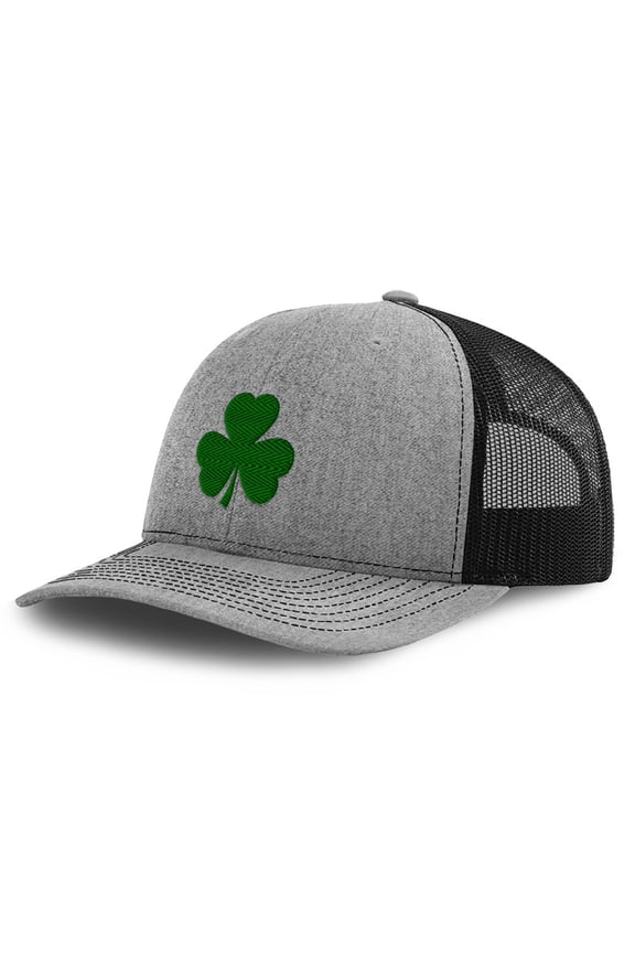 Richardson Trucker Hat Shamrock Irish Embroidery Polyester Baseball Cap Snapback Heather Grey Black Design Only